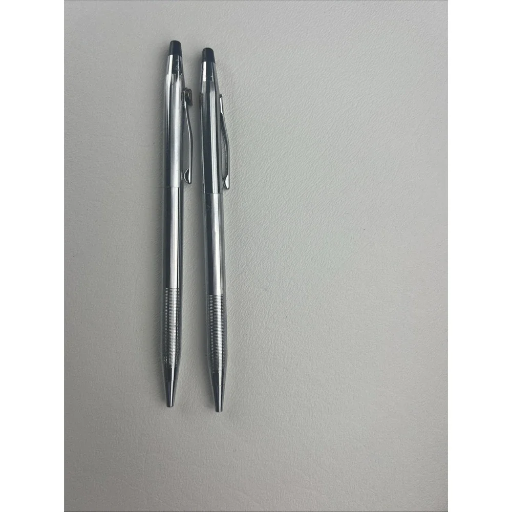 Vintage Cross Chrome Ballpoint Pen and Mechanical Pencil Set Made in USA Emblem